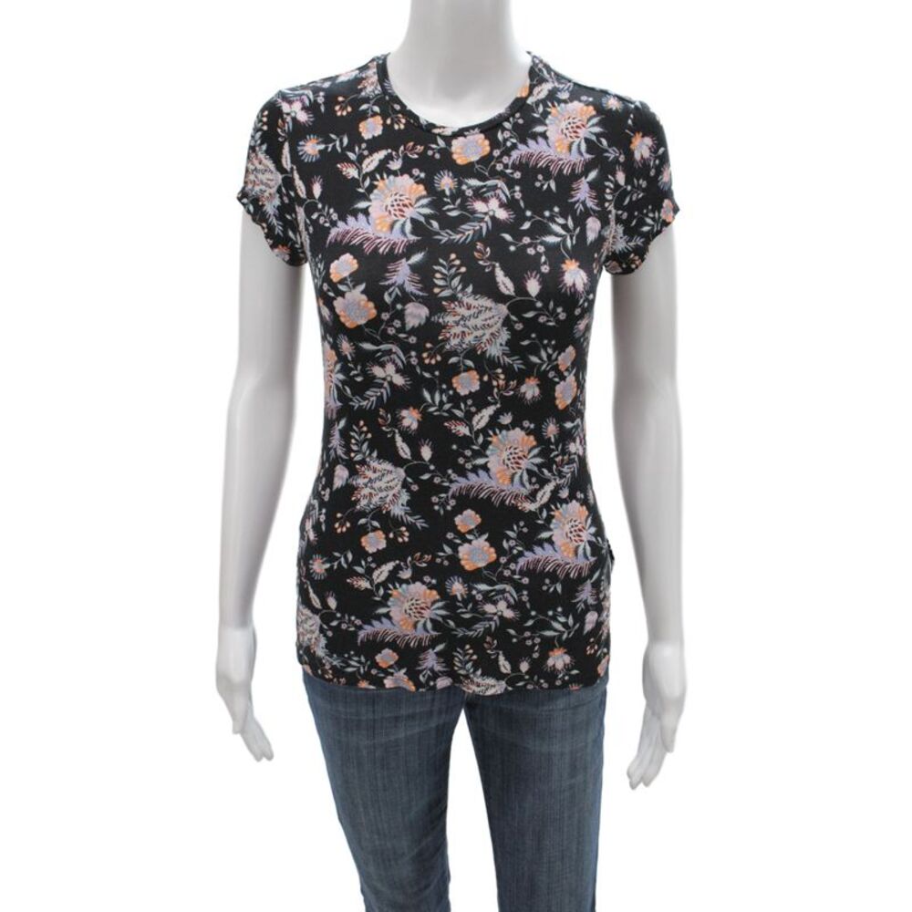 Ted Baker London Women Black Floral Jersey T-Shirt Short Sleeve Size 0